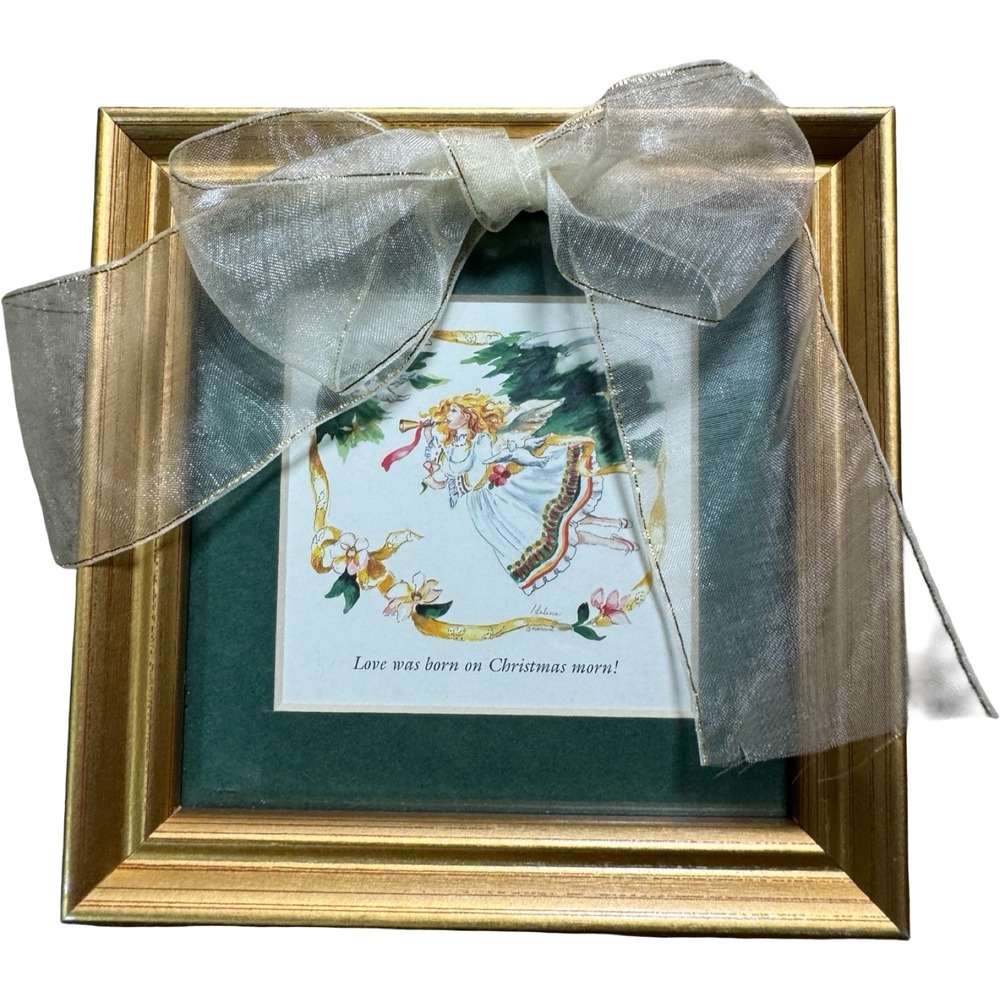 Marycana Mary Sullivan Christmas Angel Watercolor Print Gold Frame Vintage